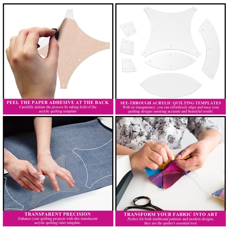 LaserThing 5" Double Wedding Ring Acrylic Quilting Template Set, 1/4" Seam Allowance - 7 Pieces - Tiny DWR - Image 5